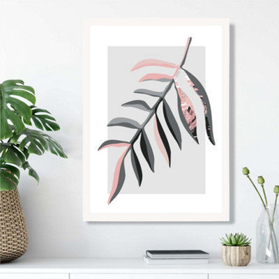 Artze Wall Art Tropical Leaf Grey And Pink Boho Botanical Framed Print Size: A3 With White Frame from B&Q