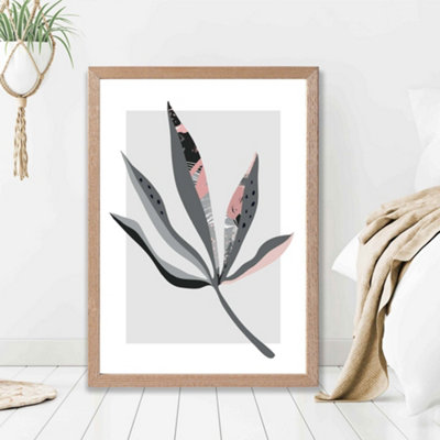 Artze Wall Art Palm Leaf Grey And Pink Boho Botanical Framed Print Size: A2 With Oak Frame from B&Q