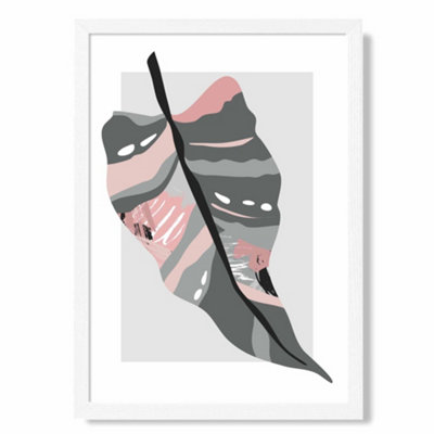 Artze Wall Art Tropical Palm Grey And Pink Boho Botanical Art Print With White Frame Size: A4 from B&Q