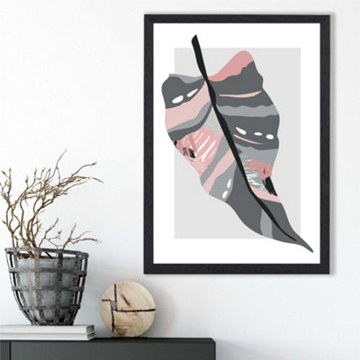 Artze Wall Art Tropical Palm Grey And Pink Boho Botanical Framed Print Size: A3 With Black Frame from B&Q