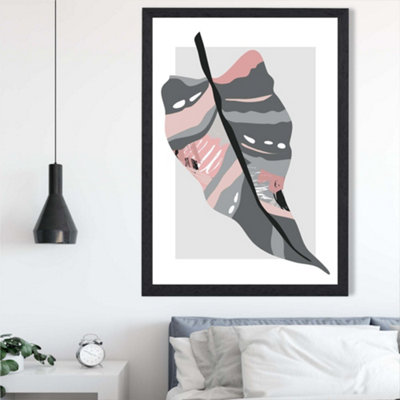 Artze Wall Art Tropical Palm Grey And Pink Boho Botanical Framed Print Size: A2 With Black Frame from B&Q