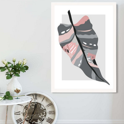 Artze Wall Art Tropical Palm Grey And Pink Boho Botanical Framed Print Size: A2 With White Frame from B&Q