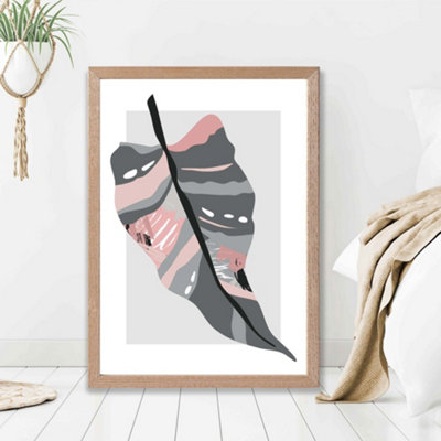 Artze Wall Art Tropical Palm Grey And Pink Boho Botanical Framed Print Size: A2 With Oak Frame from B&Q
