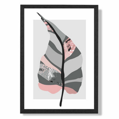 Artze Wall Art Tropical Plant Grey And Pink Boho Botanical Art Print With Black Frame Size: A4 from B&Q