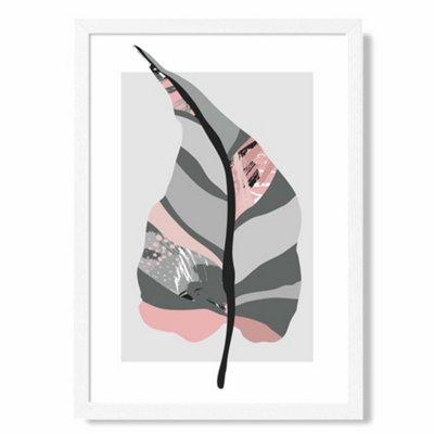 Artze Wall Art Tropical Plant Grey And Pink Boho Botanical Art Print With White Frame Size: A4 from B&Q