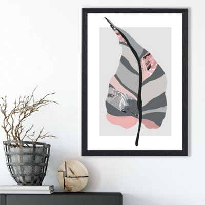Artze Wall Art Tropical Plant Grey And Pink Boho Botanical Framed Print Size: A3 With Black Frame from B&Q
