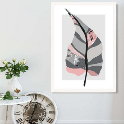 Artze Wall Art Tropical Plant Grey And Pink Boho Botanical Framed Print Size: A2 With White Frame from B&Q