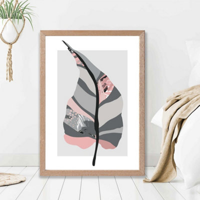 Artze Wall Art Tropical Plant Grey And Pink Boho Botanical Framed Print Size: A2 With Oak Frame from B&Q