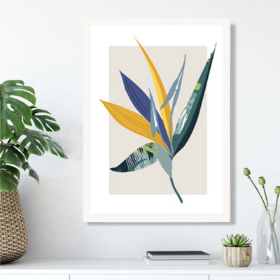 Artze Wall Art Tropical Flower Teal And Green Mid Century Modern  Framed Print Size: A3 With White Frame from B&Q