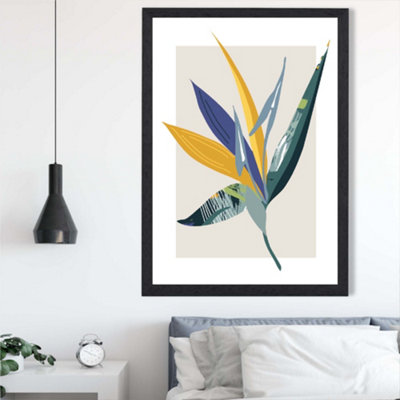 Artze Wall Art Tropical Flower Teal And Green Mid Century Modern  Framed Print Size: A2 With Black Frame from B&Q
