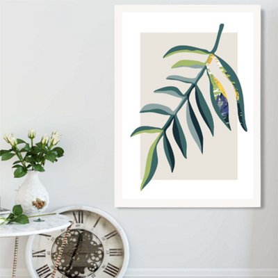 Artze Wall Art Tropical Leaf Teal And Green Mid Century Modern  Framed Print Size: A2 With White Frame from B&Q