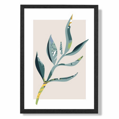 Artze Wall Art Papyrus Leaf Teal And Green Mid Century Modern  Art Print With Black Frame Size: A4 from B&Q