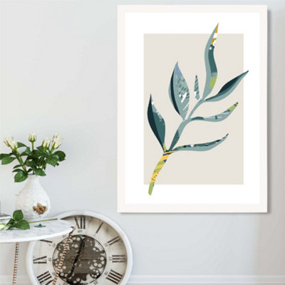 Artze Wall Art Papyrus Leaf Teal And Green Mid Century Modern  Framed Print Size: A2 With White Frame from B&Q