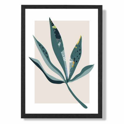 Artze Wall Art Palm Leaf Teal And Green Mid Century Modern  Art Print With Black Frame Size: A4 from B&Q