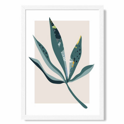 Artze Wall Art Palm Leaf Teal And Green Mid Century Modern  Art Print With White Frame Size: A4 from B&Q