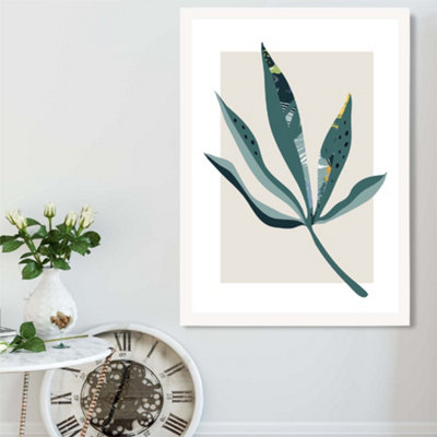 Artze Wall Art Palm Leaf Teal And Green Mid Century Modern  Framed Print Size: A2 With White Frame from B&Q