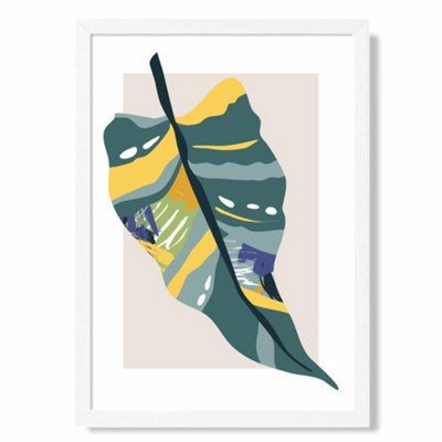 Artze Wall Art Tropical Palm Teal And Green Mid Century Modern  Art Print With White Frame Size: A4 from B&Q