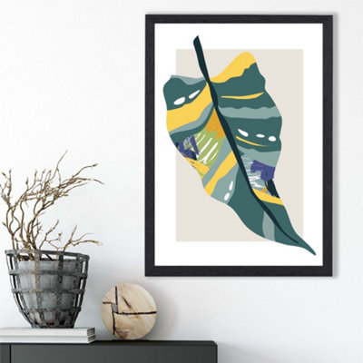 Artze Wall Art Tropical Palm Teal And Green Mid Century Modern  Framed Print Size: A3 With Black Frame from B&Q