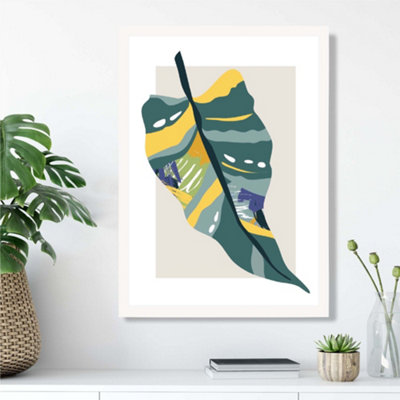 Artze Wall Art Tropical Palm Teal And Green Mid Century Modern  Framed Print Size: A3 With White Frame from B&Q