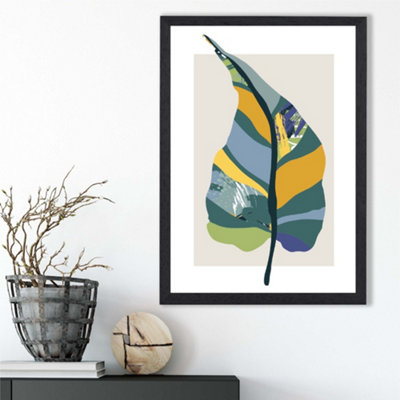 Artze Wall Art Tropical Plant Teal And Green Mid Century Modern  Framed Print Size: A3 With Black Frame from B&Q