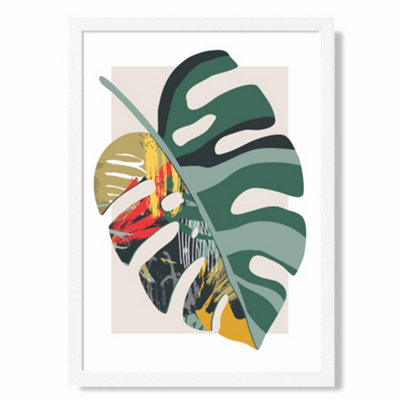 Artze Wall Art Monstera Green And Red Minamilist Art Print With White Frame Size: A4 from B&Q