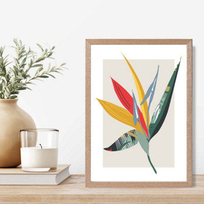 Artze Wall Art Tropical Flower Green And Red Minamilist Framed Print Size: A4 With Oak Frame from B&Q
