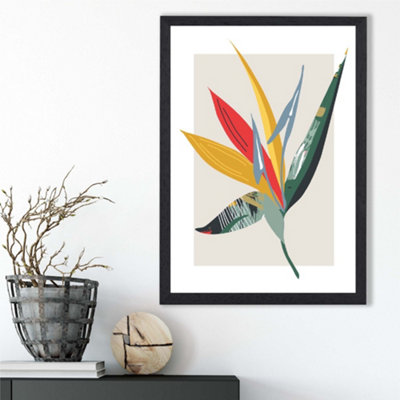 Artze Wall Art Tropical Flower Green And Red Minamilist Framed Print Size: A3 With Black Frame from B&Q