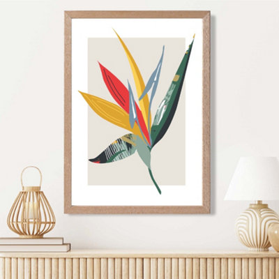 Artze Wall Art Tropical Flower Green And Red Minamilist Framed Print Size: A3 With Oak Frame from B&Q