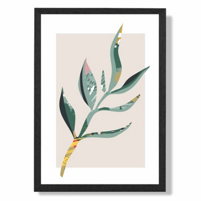 Artze Wall Art Papyrus Leaf Green And Red Minamilist Art Print With Black Frame Size: A4 from B&Q