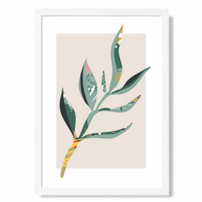 Artze Wall Art Papyrus Leaf Green And Red Minamilist Art Print With White Frame Size: A4 from B&Q