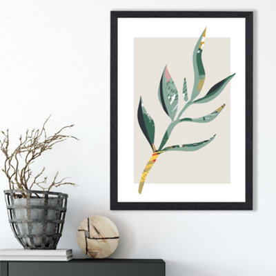 Artze Wall Art Papyrus Leaf Green And Red Minamilist Framed Print Size: A3 With Black Frame from B&Q