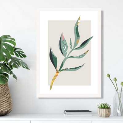Artze Wall Art Papyrus Leaf Green And Red Minamilist Framed Print Size: A3 With White Frame from B&Q
