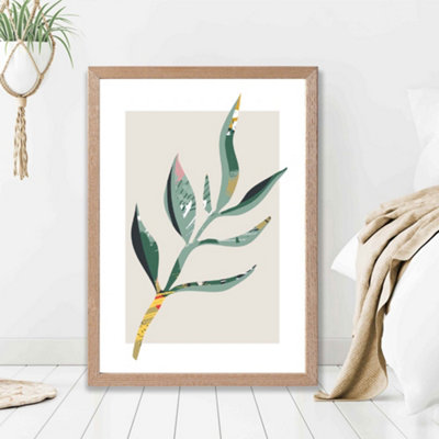 Artze Wall Art Papyrus Leaf Green And Red Minamilist Framed Print Size: A2 With Oak Frame from B&Q