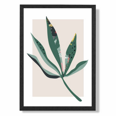 Artze Wall Art Palm Leaf Green And Red Minamilist Art Print With Black Frame Size: A4 from B&Q