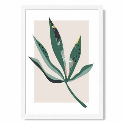 Artze Wall Art Palm Leaf Green And Red Minamilist Art Print With White Frame Size: A4 from B&Q