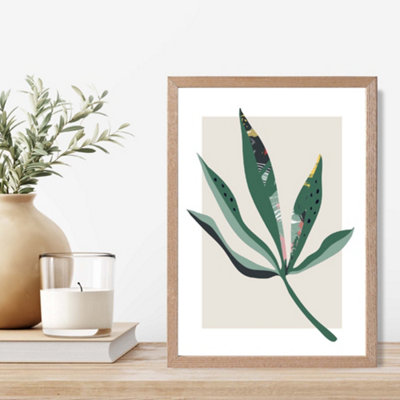 Artze Wall Art Palm Leaf Green And Red Minamilist Framed Print Size: A4 With Oak Frame from B&Q