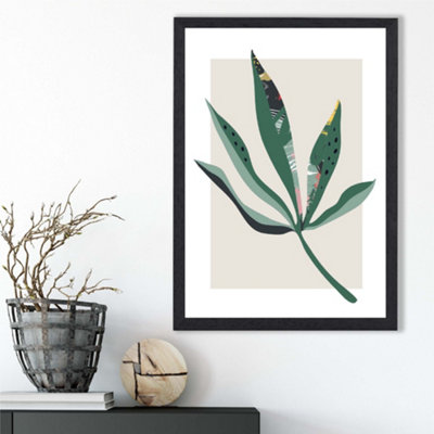 Artze Wall Art Palm Leaf Green And Red Minamilist Framed Print Size: A3 With Black Frame from B&Q