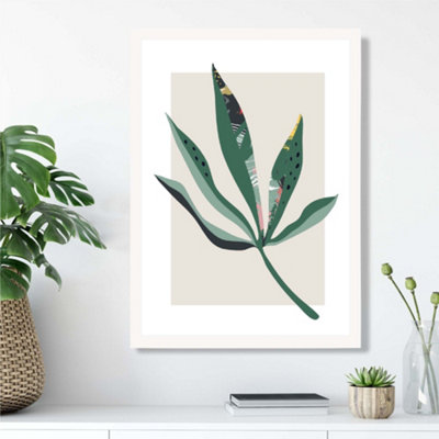 Artze Wall Art Palm Leaf Green And Red Minamilist Framed Print Size: A3 With White Frame from B&Q