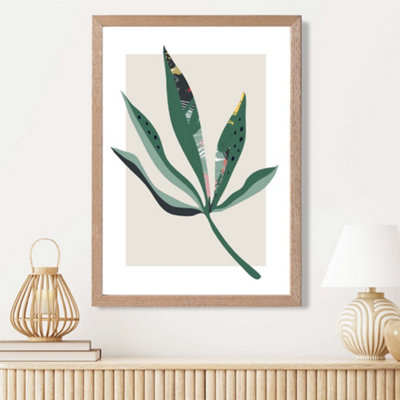 Artze Wall Art Palm Leaf Green And Red Minamilist Framed Print Size: A3 With Oak Frame from B&Q