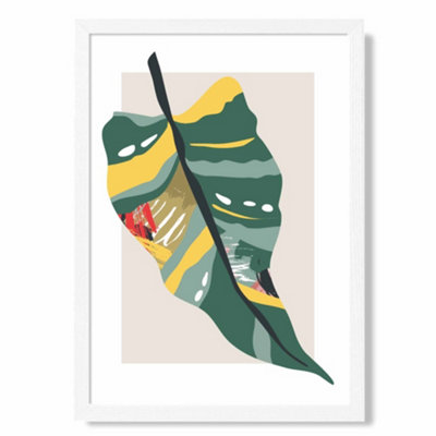 Artze Wall Art Tropical Palm Green And Red Minamilist Art Print With White Frame Size: A4 from B&Q