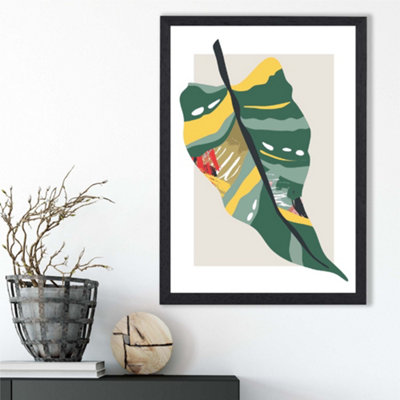Artze Wall Art Tropical Palm Green And Red Minamilist Framed Print Size: A3 With Black Frame from B&Q