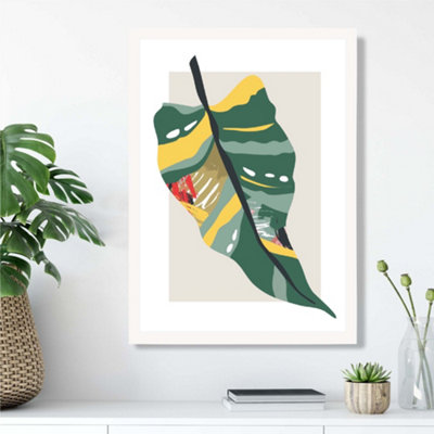 Artze Wall Art Tropical Palm Green And Red Minamilist Framed Print Size: A3 With White Frame from B&Q