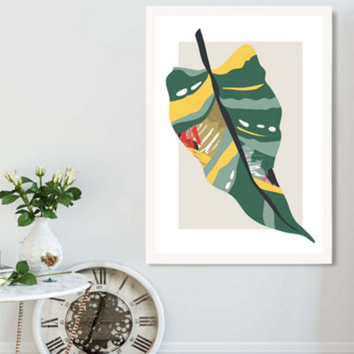 Artze Wall Art Tropical Palm Green And Red Minamilist Framed Print Size: A2 With White Frame from B&Q
