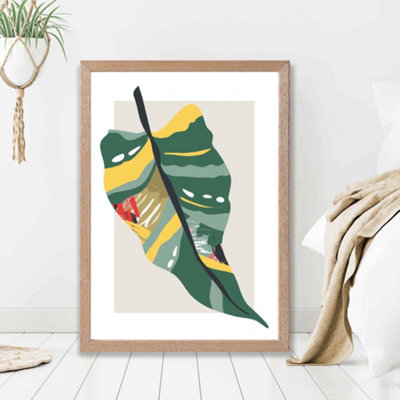 Artze Wall Art Tropical Palm Green And Red Minamilist Framed Print Size: A2 With Oak Frame from B&Q