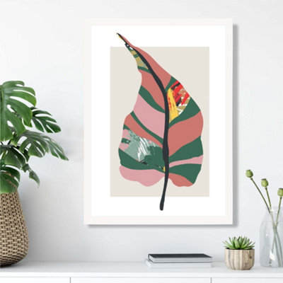 Artze Wall Art Tropical Plant Green And Red Minamilist Framed Print Size: A3 With White Frame from B&Q
