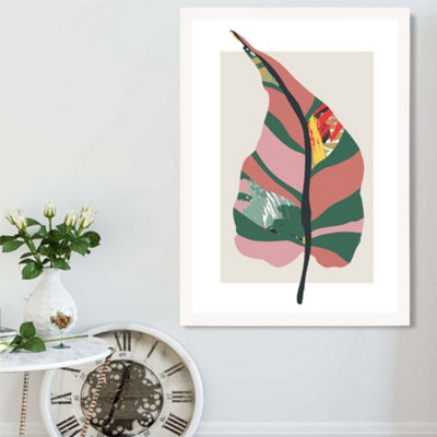 Artze Wall Art Tropical Plant Green And Red Minamilist Framed Print Size: A2 With White Frame from B&Q