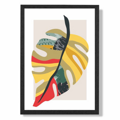 Artze Wall Art Tropical Monstera Green And Red Minamilist Art Print With Black Frame Size: A4 from B&Q