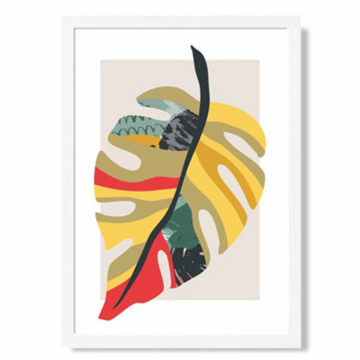 Artze Wall Art Tropical Monstera Green And Red Minamilist Art Print With White Frame Size: A4 from B&Q