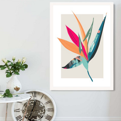 Artze Wall Art Tropical Flower Blue And Pink Boho Botanical Framed Print Size: A2 With White Frame from B&Q