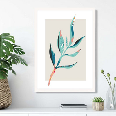 Artze Wall Art Papyrus Leaf Blue And Pink Boho Botanical Framed Print Size: A3 With White Frame from B&Q